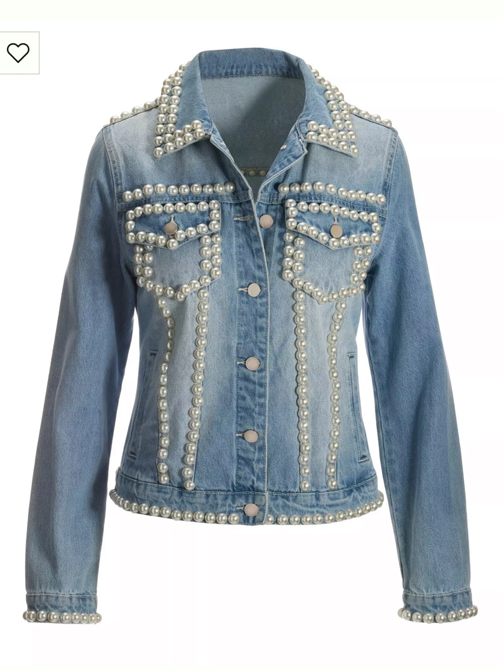 Boston Proper Light Blue Pearl-Trim Embellished Denim Jacket Size Medium